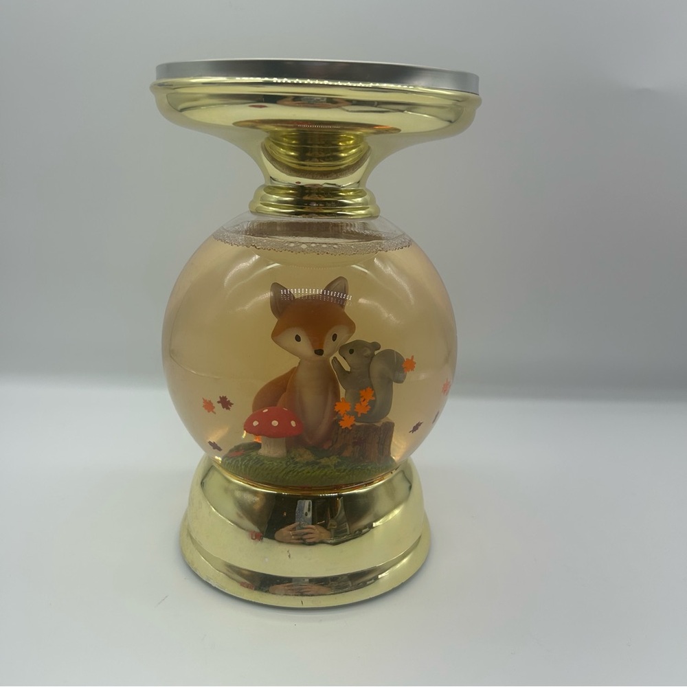 Bath & Body Works Candle Holder WATER GLOBE FALL Mushroom Fox Squirrel Pedestal